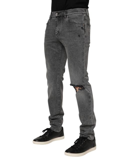 Dolce & Gabbana Gray Ripped Straightleg Jeans for men