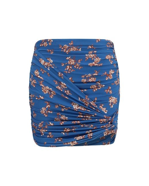 Magda Butrym Blue Draped Floral-Print Swim Mini Skirt Polyamide; Elastane