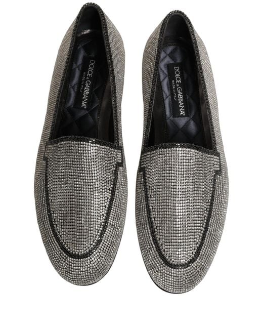 Dolce & Gabbana Black Crystal Embellished Loafers Shoes Leather for men
