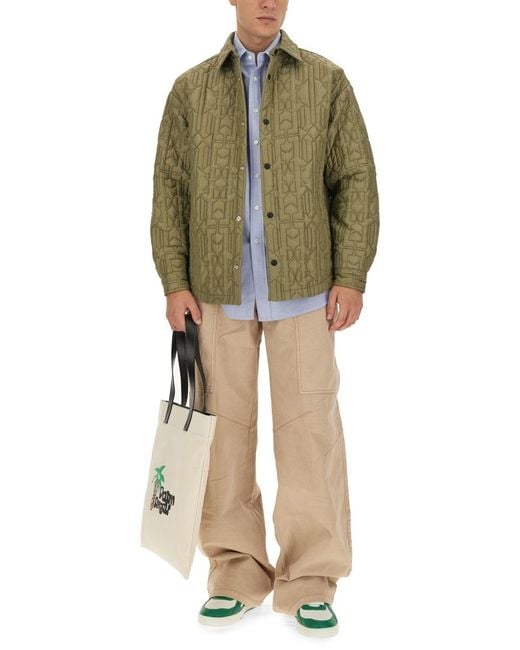 Palm Angels Green Monogram Shirt Polyamide for men