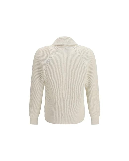 Brunello Cucinelli White Beige Cotton Cardigan for men