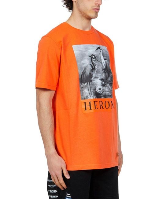 Heron Preston Orange Logo Printed Crewneck T-Shirt for men