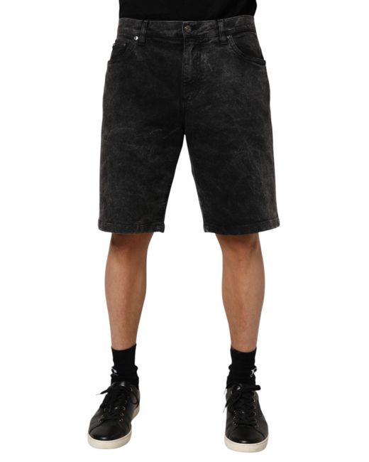 Dolce & Gabbana Black Cotton Mid Waist Denim Men Bermuda Short for men