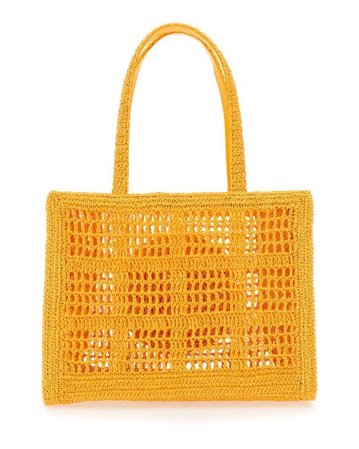 Tory Burch Orange Ella Small Rafia Tote