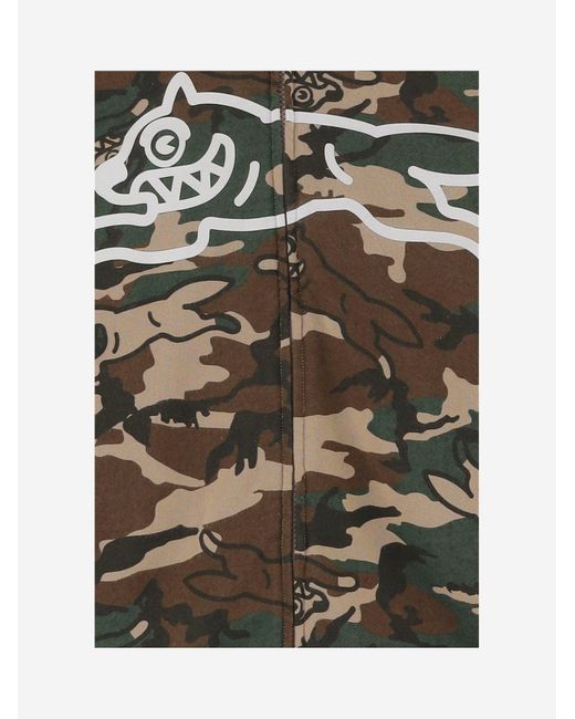 ICECREAM Green Zip Hoodie With Camouflage Print Cotton Sweatshirts for men