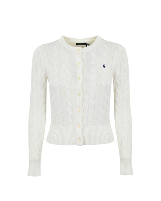 Polo Ralph Lauren White Cable Cardigan With Logo