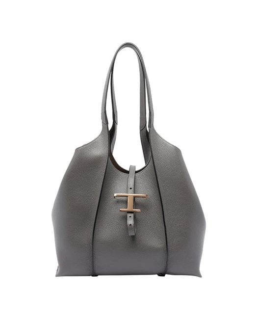 Tod's Gray Small T Timeless Shopping Bag