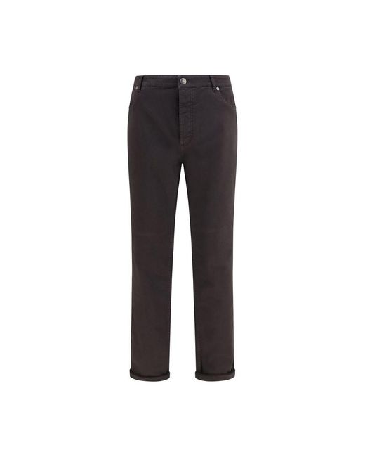 Brunello Cucinelli Black Brown Cotton Relaxed Fit Jeans for men