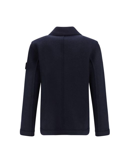 Stone Island Blue Wool Felt Coat for men