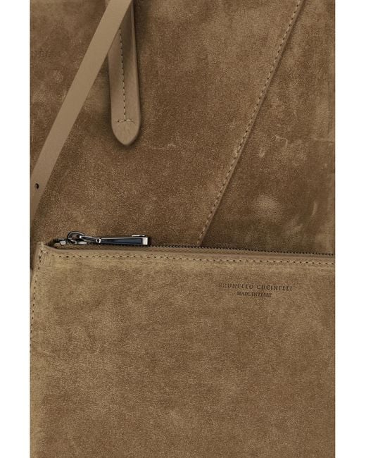 Brunello Cucinelli Natural Suede Bc Tote Bag Calf Leather Bos Taurus Shoulder