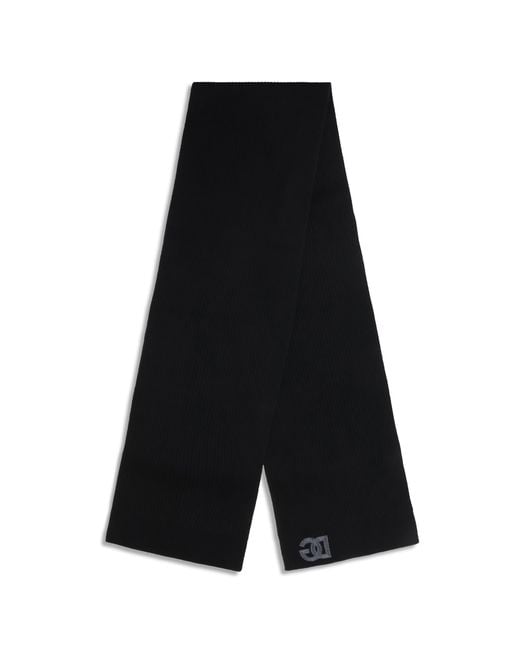 Dolce & Gabbana Black Ribbed Virgin Wool Scarf Fleece Ovis Aries for men