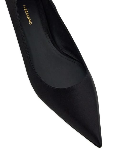 Ferragamo Black Cable-Link Chain Leather Ballerina Shoes