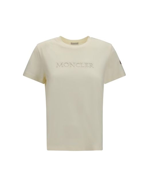 Moncler White Cotton T-Shirt With A Tone On Embroidered Logo T-Shirts