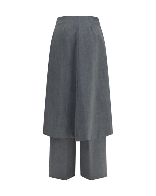 Thelatest Gray Tailored Pants With Draped Skirt Panel, Polyester Trousers