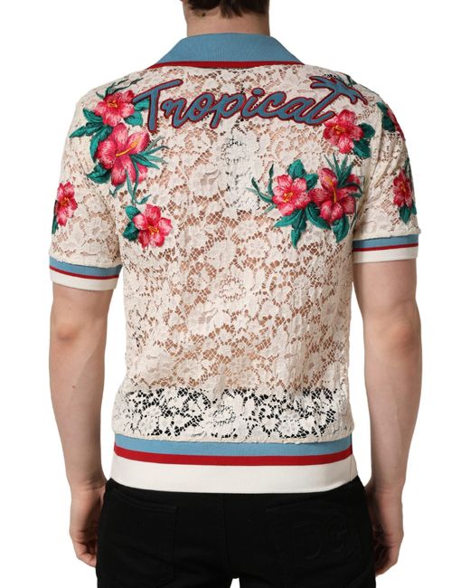 Dolce & Gabbana Multicolor Beige Floral Tennis Club Lace Polo T for men