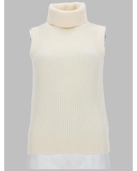 MICHAEL Michael Kors White Sleeveless High-Neck Wool-Blend Top Wool Cotton Jumpers