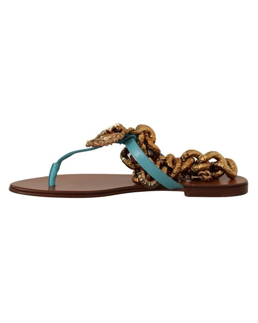 Dolce & Gabbana Blue Leather Devotion Flats Sandals