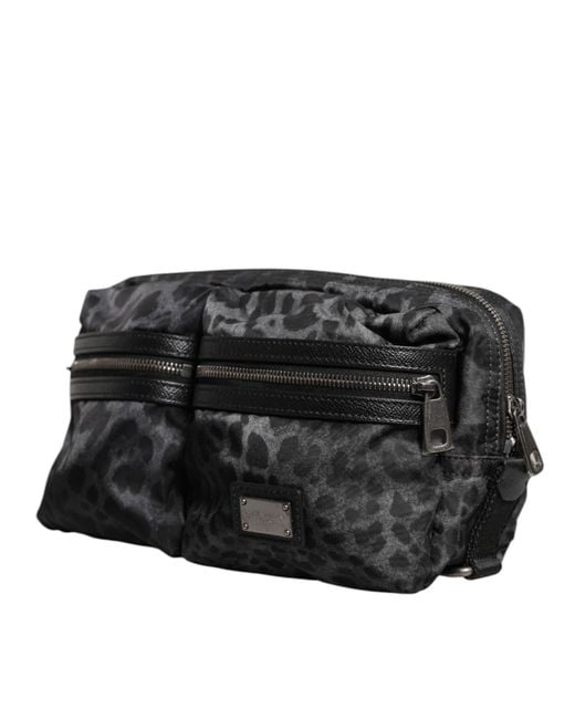 Dolce & Gabbana Black Gray Leopard Dg Logo Belt Waist Fanny Pack Bag for men