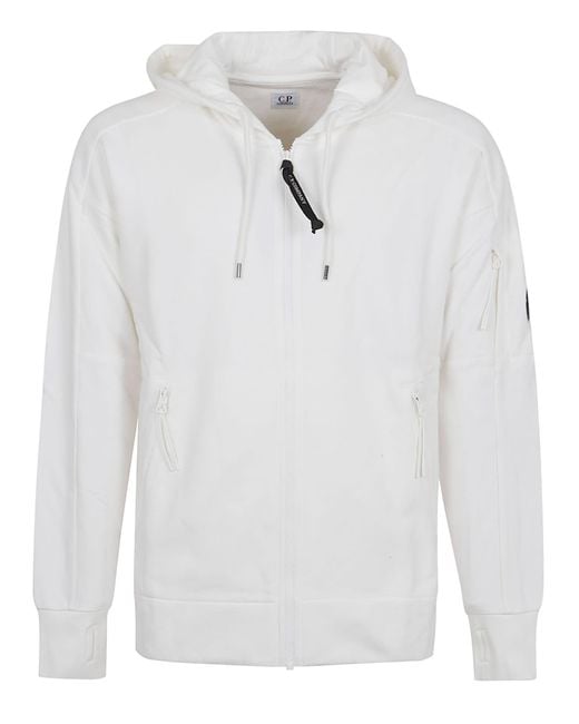 Company Men's White Diagonal Weave Brushed Fleece Hooded