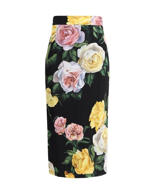 Dolce & Gabbana Multicolor Rose And Peony Pattern Skirt