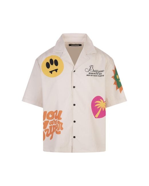 Barrow White Dove Bowling Shirt With Prints for men