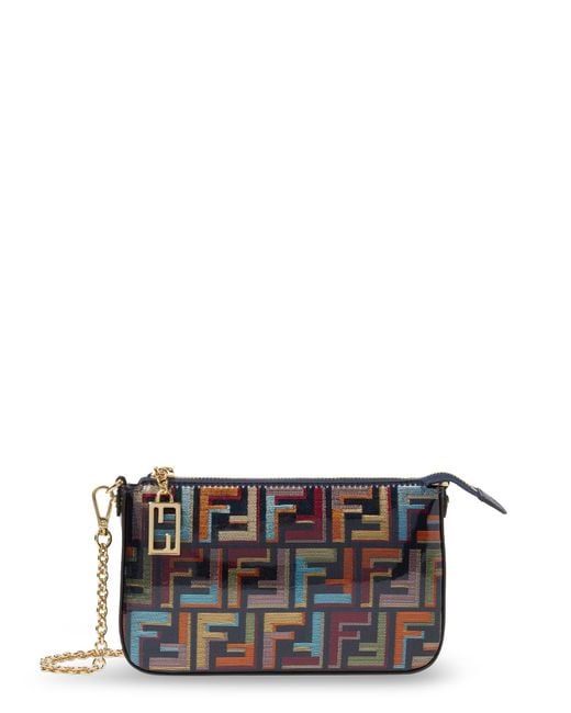 Fendi Gray Baguette Ff Fabric Clutch Bag