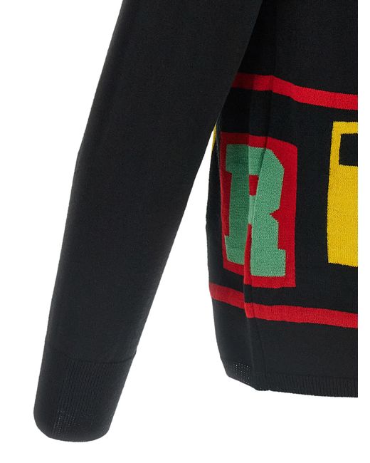 Comme des Garçons Black Intarsia Knit Sweater With Colorful Lettering for men