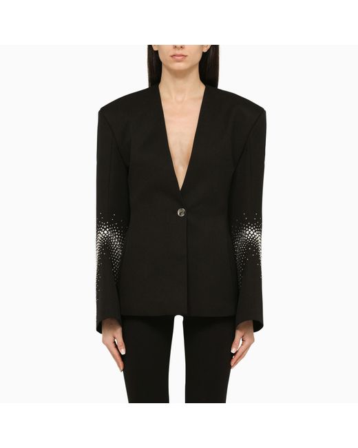 The Attico Black One-Breasted Jacket With Rhinestones