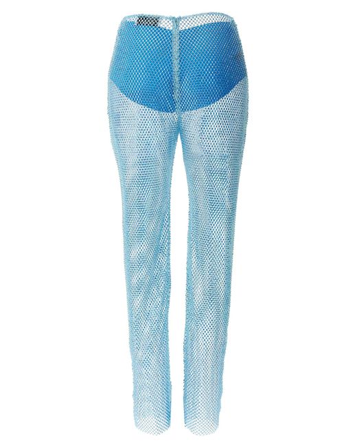 GIUSEPPE DI MORABITO Blue Sequin Mesh Pants Polyamide Elastane