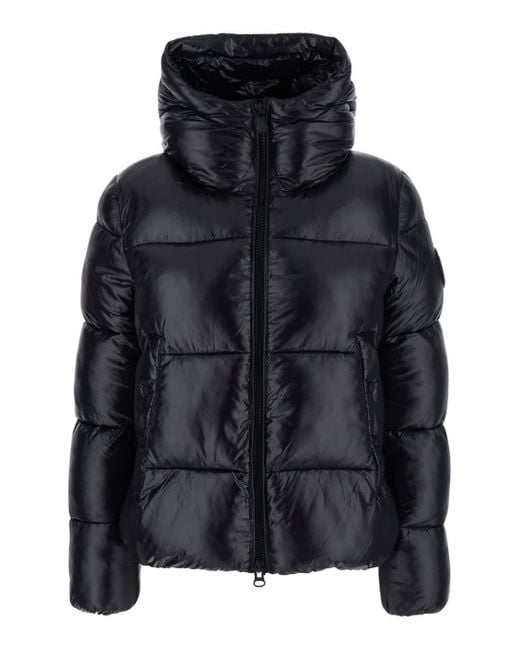 Save The Duck Black Biddy Down Jacket With Hood And Logo On The Sleeve