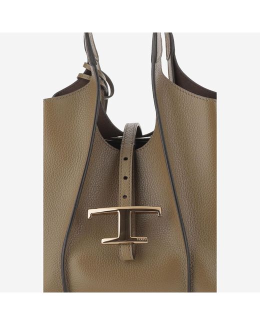 Tod's Brown Leather T Shopping Bag Calfskin Handbags