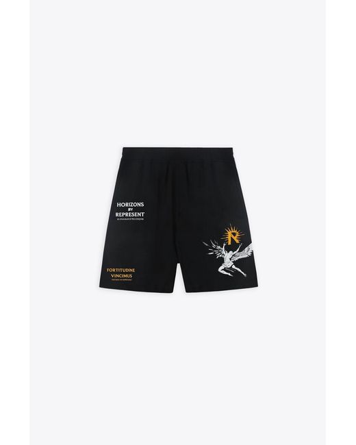 Represent Black Icarus Short Lyocell Shorts With Icarus Graphic Print And Logo for men