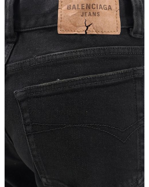 Balenciaga Black Denim Trousers With Frayed Edges