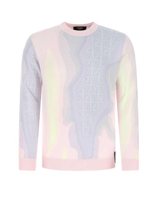 Fendi Pink Embroidered Cotton Blend Sweater for men