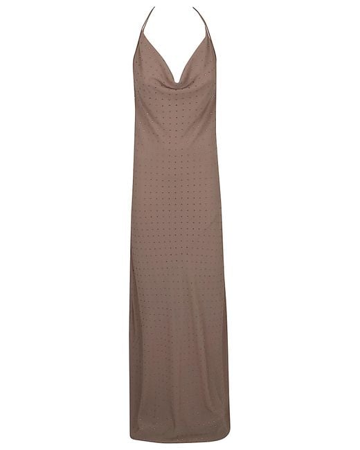 Pinko Brown Embellished Cowl-Neck Dress