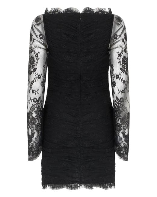 Alessandra Rich Black Mini Lace Dress Cotton