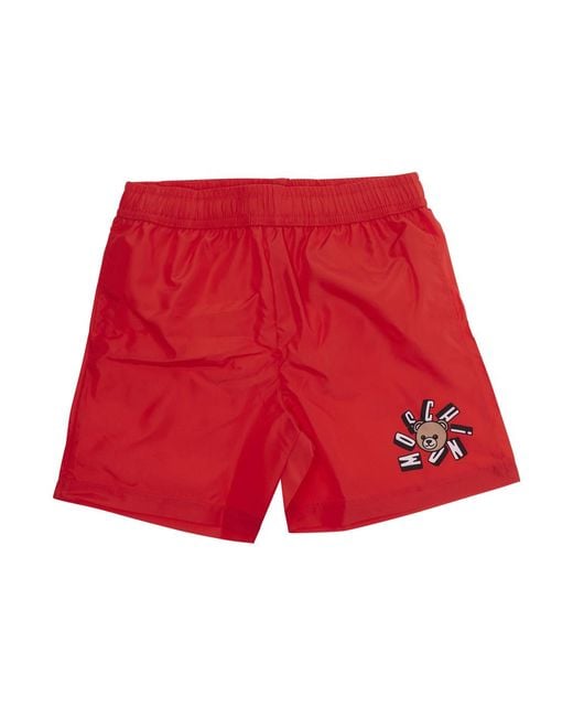 Moschino Red Swim Shorts Polyester & Trunks for men
