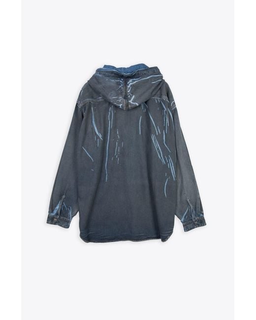 DIESEL Blue D-Dewny-Hood-S1 Denim Hooded Shirt With Coating Detail for men