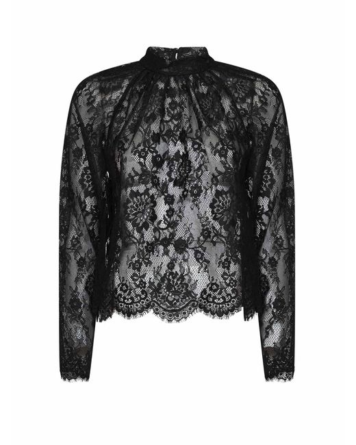 Self-Portrait Black Lace Long-Sleeved Blouse