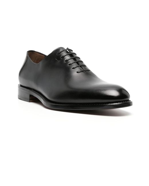 Ferragamo Black Calf Leather Derby Shoes for men