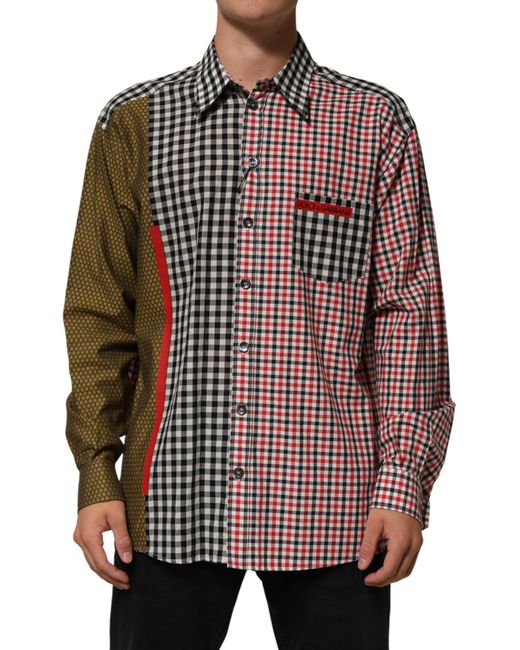 Dolce & Gabbana Multicolor Cotton Collared Checkered Shirt Co+Li for men