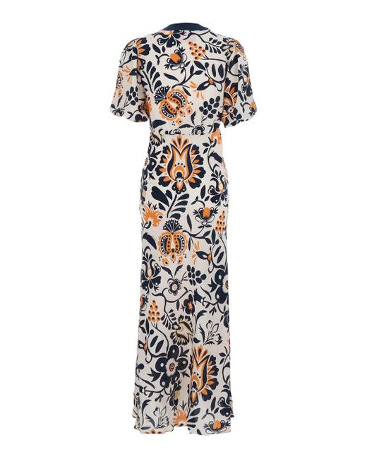 LaDoubleJ White 'Marlene' Long Dress With V-Neck And All-Over Floral Print