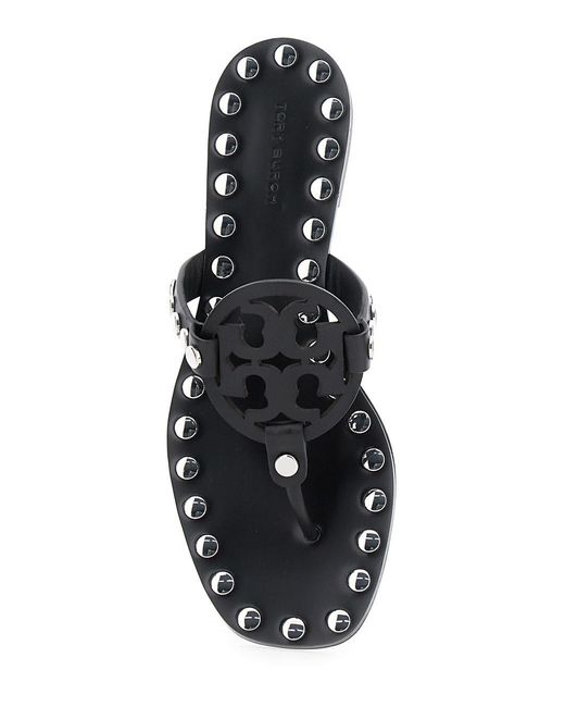 Tory Burch Black Thong Sandals With Logo And Studs Cow
