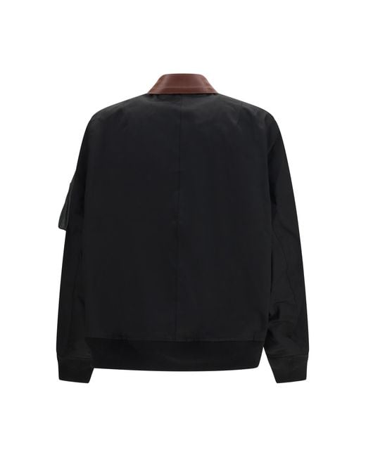 Sacai Black Cotton Bomber Jacket With Leather Details for men