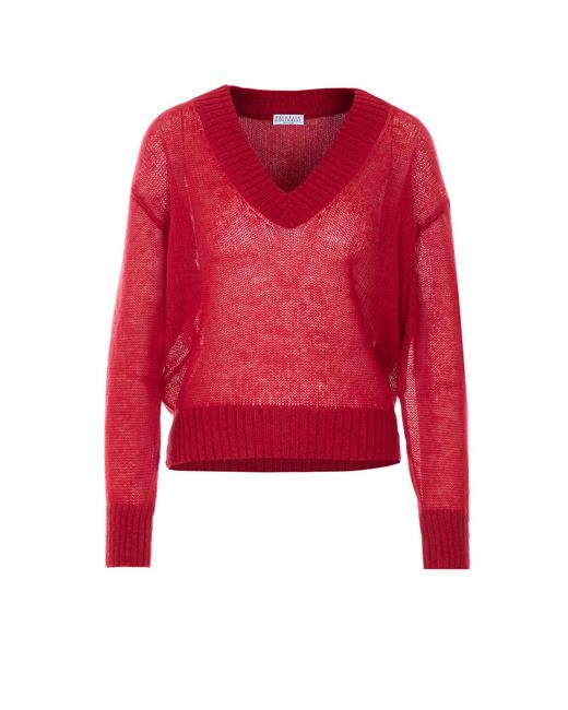 Brunello Cucinelli Red Mohair And Virgin Wool Sweater