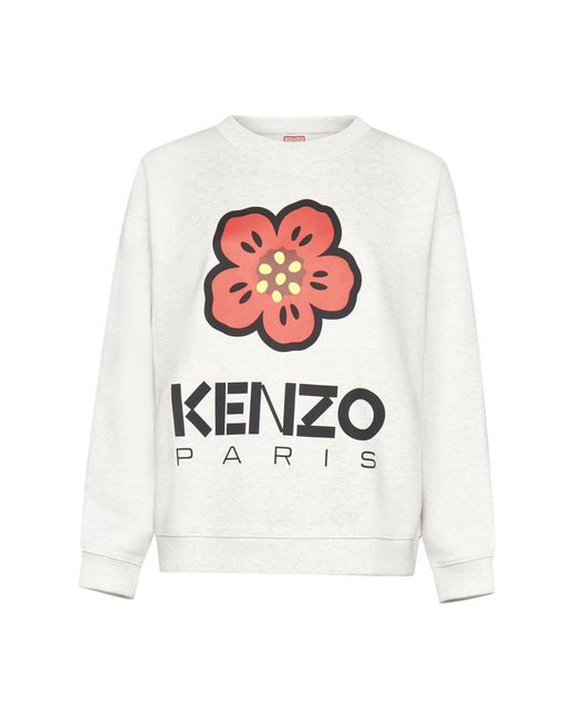 KENZO White Flower And Logo Cotton Sweatshirt