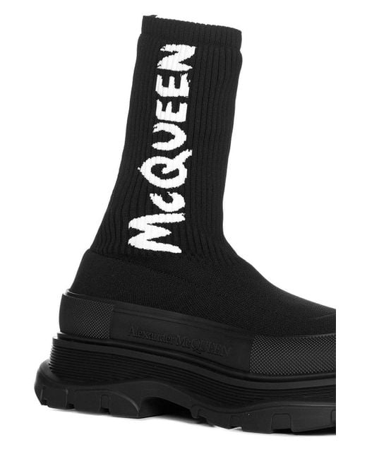 Alexander McQueen Black Tread Slick Logo Intarsia Boots for men