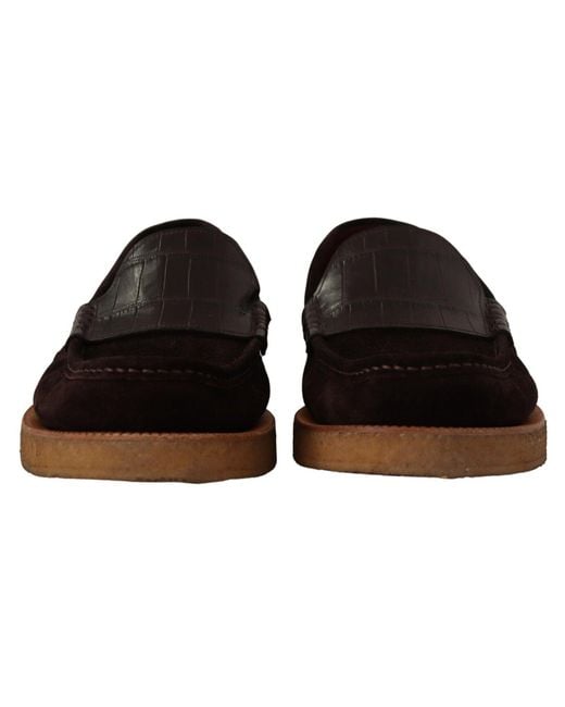Dolce & Gabbana Black Elegant Suede Crocodile Loafers for men