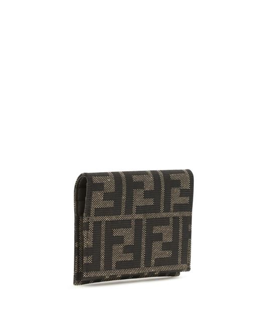 Fendi Gray Ff Jacquard Card Holder