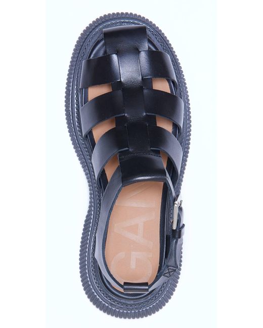 Ganni Leather Creepers Sandals in Nero (Black) | Lyst